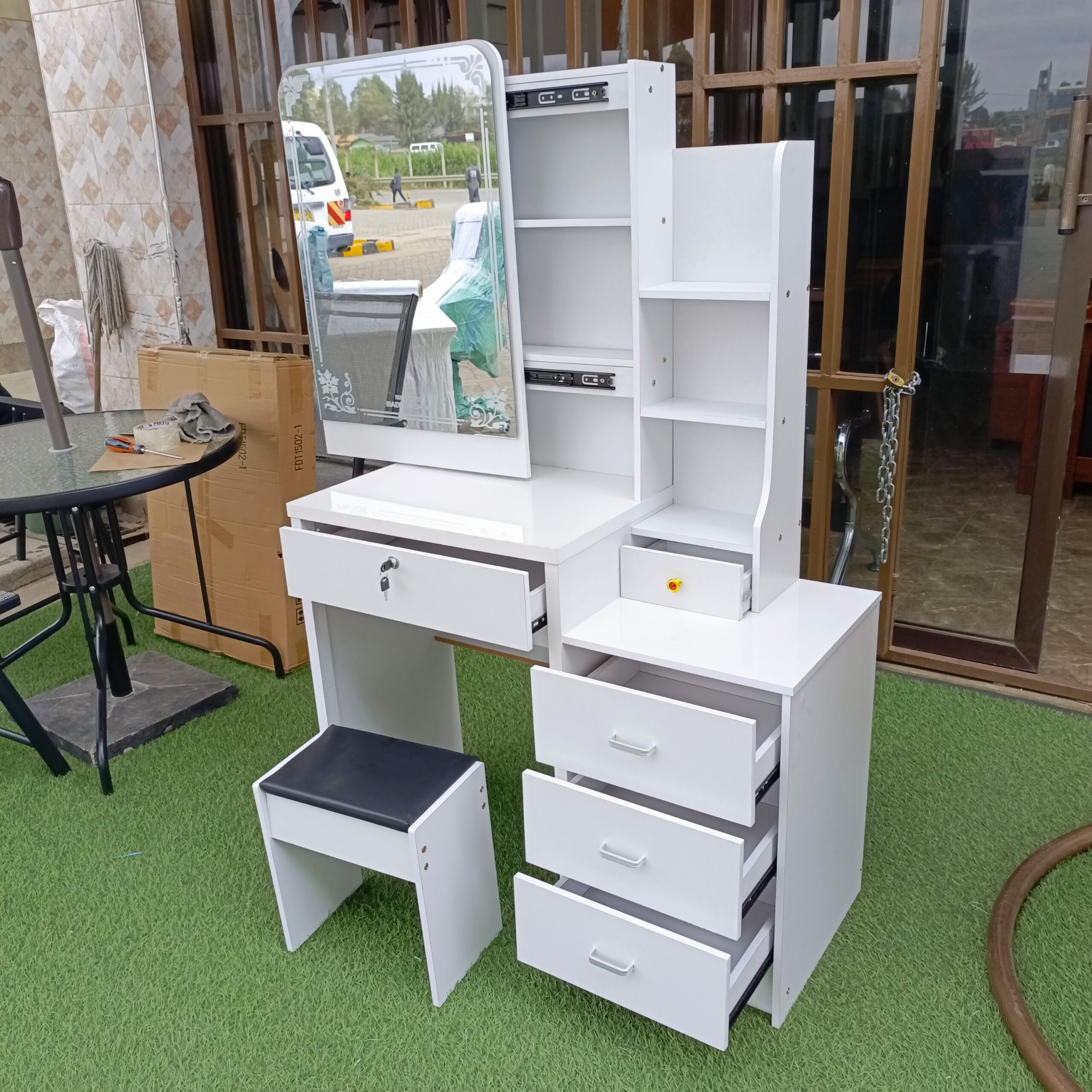 1000118318-scaled-1.jpeg Modern Dressing Table With Sliding Mirror - Image 1