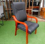 Leather Guest Chair With Walnut Veneered Arms - Image 2