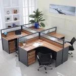 Four way modular office workstation (Brown) - Image 3