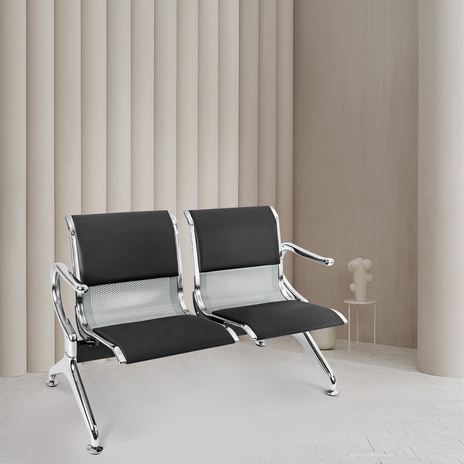 RECEPTION BENCH The 2 Link Reception Metallic Bench is a durable and stylish waiting area seating solution designed for reception spaces, offices, hospitals, airports, schools, banks, and public facilities. Featuring a strong metallic frame and a connected two-seat design, this reception bench provides comfortable and organized seating while maximizing space efficiency in busy environments. Constructed from high-quality metal materials, the 2 Link Reception Metallic Bench offers excellent strength, stability, and long-lasting performance. The sturdy frame is designed to withstand frequent daily use, making it ideal for high-traffic areas. Its comfortable seats provide a pleasant waiting experience for visitors, while the sleek professional design enhances the appearance of modern reception areas. Perfect for corporate offices, healthcare facilities, institutions, and commercial spaces, this metallic waiting bench combines functionality, durability, and a clean contemporary look. It is easy to maintain and provides a reliable seating solution for customers, guests, and employees. Key Features Two-seat linked reception bench design Strong metallic frame construction Durable and stable structure Comfortable seating for waiting areas Space-saving connected design Easy-to-clean and low-maintenance surface Professional modern appearance Suitable for offices, hospitals, banks, schools, airports, and public areas Designed for high-traffic commercial environments Built for long-lasting everyday use Key Benefits Creates an organized and welcoming reception area Provides comfortable seating for visitors Durable construction for frequent use Maximizes available space efficiently Easy to maintain and clean