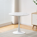 The White Round Dining Table is a modern and elegant dining solution designed to bring style, comfort, and functionality to homes, apartments, cafés, restaurants, and office dining spaces. Featuring a clean white finish and a timeless round design, this table creates a welcoming atmosphere where family, friends, and guests can comfortably enjoy meals and conversations. Built from high-quality materials, the table offers excellent strength and durability for everyday use. The smooth tabletop provides a spacious surface for dining, serving meals, placing décor items, or hosting gatherings. Its round shape promotes easy interaction between users while making efficient use of space, making it ideal for both small and large dining areas. The sleek contemporary design complements modern, minimalist, and classic interiors, adding a touch of elegance to any setting. Whether furnishing a home dining room or a commercial space, the White Round Dining Table delivers the perfect combination of beauty, practicality, and long-lasting performance. Key Features Elegant white modern finish Classic round dining table design Strong and durable construction Smooth, easy-to-clean tabletop surface Space-saving design suitable for compact areas Comfortable seating arrangement for family and guests Stable base for reliable support Ideal for homes, apartments, cafés, restaurants, hotels, and office dining areas Complements modern and contemporary décor Built for everyday dining use
