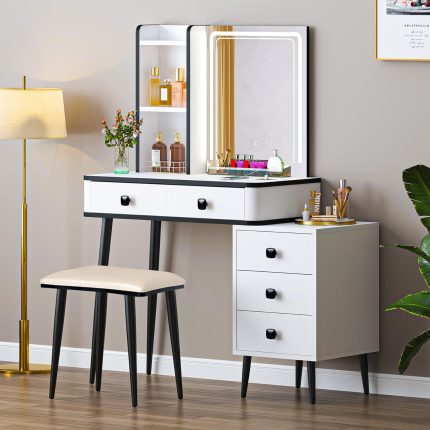 The Modern Bedroom Dressing Table is a stylish and functional furniture piece designed to enhance your bedroom while providing a convenient space for grooming, makeup, and personal organization. Featuring a sleek contemporary design, this dressing table adds elegance and practicality to modern bedrooms, apartments, guest rooms, and dressing areas. Crafted from high-quality materials, the dressing table offers durability and long-lasting performance. Its spacious tabletop provides enough room for cosmetics, perfumes, jewelry, skincare products, and decorative accessories, while the built-in drawers offer organized storage for keeping personal items neat and easily accessible. The smooth finish is easy to clean and maintain, making it suitable for everyday use. Designed to complement modern, minimalist, and classic interiors, the Modern Bedroom Dressing Table creates a beautiful and organized personal space. Whether furnishing a new home or upgrading your bedroom furniture, this dressing table delivers the perfect blend of style, comfort, and functionality. Key Features Modern elegant bedroom design Spacious tabletop for grooming essentials Multiple storage drawers for organization Durable and sturdy construction Smooth, easy-to-clean finish Compact space-saving design Ideal for cosmetics, jewelry, perfumes, and accessories Suitable for bedrooms, apartments, dressing rooms, and guest rooms Complements contemporary and minimalist décor Built for long-lasting everyday use