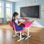 Blue Kids Desk and Seat Blue Kids Desk and Seat for Comfortable Learning and Creative Activities The Blue Kids Desk and Seat is a practical, comfortable, and child-friendly furniture set designed to create the perfect learning environment for children. With its vibrant blue color and ergonomic design, this desk and chair set encourages children to enjoy studying, reading, writing, drawing, and other creative activities. It is an excellent choice for homes, schools, daycare centers, kindergartens, tuition centers, and children's study rooms. Crafted from high-quality, durable materials, the desk and seat are built to withstand everyday use while providing excellent stability and safety. The spacious tabletop offers plenty of room for books, notebooks, stationery, educational toys, laptops, and art supplies, helping children stay organized and focused during study time. The comfortable chair is designed to promote proper sitting posture, reducing fatigue and supporting healthy learning habits. Blue Kids Desk and Seat Features Designed with both functionality and safety in mind, this children's study desk features smooth, rounded edges to help minimize accidental bumps and a sturdy frame that ensures long-lasting performance. The bright blue finish adds a fun and cheerful touch to any bedroom, classroom, or playroom while blending well with modern educational spaces. Key Features Complete kids desk and chair set Bright blue child-friendly design Spacious tabletop for studying and creative activities Durable and sturdy construction Ergonomic chair for comfortable seating Smooth, rounded edges for enhanced safety Scratch-resistant and easy-to-clean surface Suitable for homes, schools, daycare centers, and study rooms Compact, space-saving design Easy to assemble and built for everyday use
