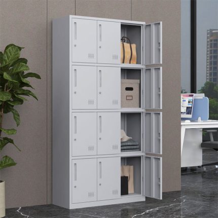 The 12 Locker Steel Office Cabinet is a secure, durable, and space-efficient storage solution designed for offices, schools, hospitals, gyms, factories, warehouses, and commercial workplaces. Featuring twelve individual lockable compartments, this steel locker cabinet provides a safe and organized way to store personal belongings, documents, uniforms, office supplies, and valuables. Manufactured from premium heavy-duty steel, the cabinet is built to withstand daily use in high-traffic environments. Its powder-coated finish offers excellent resistance to rust, scratches, and corrosion, ensuring long-lasting durability and a professional appearance. Each locker is fitted with a secure locking mechanism to provide privacy and protection for users' belongings, while ventilation slots help promote airflow and reduce moisture buildup. The vertical design maximizes storage capacity while occupying minimal floor space, making it ideal for workplaces that require efficient storage without sacrificing valuable office space. Whether used in corporate offices, educational institutions, healthcare facilities, or industrial settings, the 12 Locker Steel Office Cabinet delivers dependable security, organization, and long-term performance. Key Features 12 individual lockable storage compartments Heavy-duty steel construction Durable powder-coated, rust-resistant finish Secure locking system for enhanced safety Ventilation slots for improved airflow Scratch-resistant and easy-to-clean surface Space-saving vertical design Ideal for offices, schools, hospitals, gyms, warehouses, and factories Strong and stable construction for everyday use Easy to maintain and built for long-lasting durability