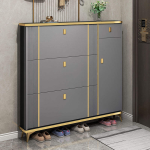 The Gray Shoe Rack Cabinet is a modern and practical storage solution designed to keep your footwear neatly organized while enhancing the style of your home or office. Featuring a sleek gray finish and a contemporary cabinet design, this shoe rack offers an elegant way to store shoes, sneakers, sandals, boots, and slippers while protecting them from dust and keeping your space clutter-free. It is ideal for entryways, hallways, bedrooms, closets, apartments, and offices. Crafted from high-quality engineered wood, the cabinet is built for durability and everyday use. It features multiple spacious compartments that provide ample storage for different types of footwear, making it easy to organize and access your shoes. The enclosed cabinet design creates a tidy appearance, while the scratch-resistant, easy-to-clean surface ensures the cabinet maintains its attractive look with minimal maintenance. Whether you're furnishing a modern home or organizing a commercial space, the Gray Shoe Rack Cabinet combines functionality, durability, and contemporary style to meet your storage needs. Key Features Elegant gray modern finish Multiple spacious shoe storage compartments Enclosed cabinet design for dust protection Durable engineered wood construction Strong and stable structure Scratch-resistant and easy-to-clean surface Space-saving design for compact areas Ideal for shoes, sneakers, sandals, boots, and slippers Suitable for homes, apartments, offices, bedrooms, hallways, and entryways Easy to assemble and built for long-lasting use