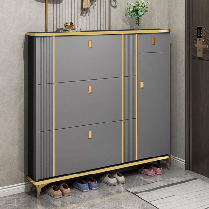 The Gray Shoe Rack Cabinet is a modern and practical storage solution designed to keep your footwear neatly organized while enhancing the style of your home or office. Featuring a sleek gray finish and a contemporary cabinet design, this shoe rack offers an elegant way to store shoes, sneakers, sandals, boots, and slippers while protecting them from dust and keeping your space clutter-free. It is ideal for entryways, hallways, bedrooms, closets, apartments, and offices. Crafted from high-quality engineered wood, the cabinet is built for durability and everyday use. It features multiple spacious compartments that provide ample storage for different types of footwear, making it easy to organize and access your shoes. The enclosed cabinet design creates a tidy appearance, while the scratch-resistant, easy-to-clean surface ensures the cabinet maintains its attractive look with minimal maintenance. Whether you're furnishing a modern home or organizing a commercial space, the Gray Shoe Rack Cabinet combines functionality, durability, and contemporary style to meet your storage needs. Key Features Elegant gray modern finish Multiple spacious shoe storage compartments Enclosed cabinet design for dust protection Durable engineered wood construction Strong and stable structure Scratch-resistant and easy-to-clean surface Space-saving design for compact areas Ideal for shoes, sneakers, sandals, boots, and slippers Suitable for homes, apartments, offices, bedrooms, hallways, and entryways Easy to assemble and built for long-lasting use